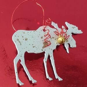 Hand Crafted Moose Ornament with Gold Bell